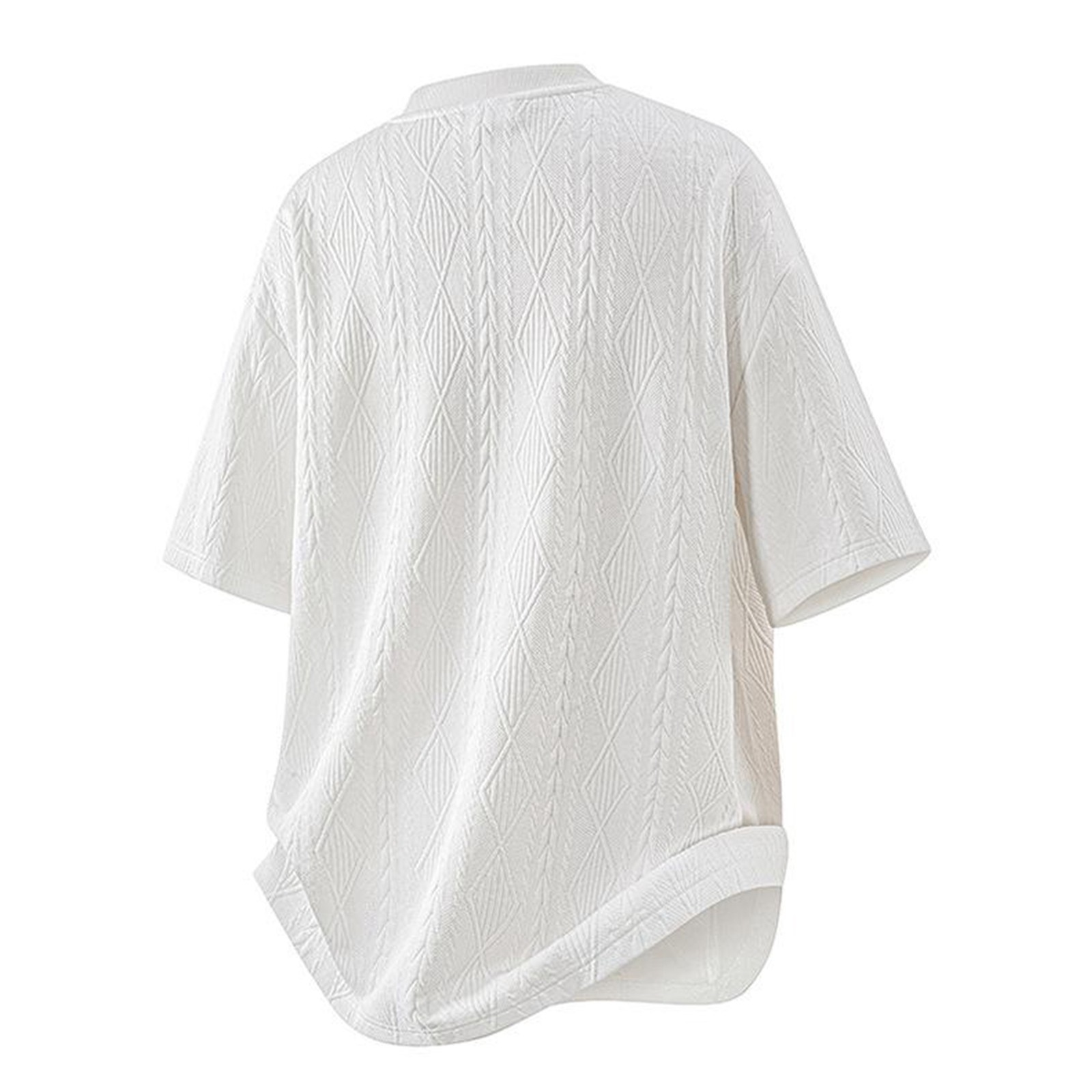 thumbnail image 5 of Camisetas informales para hombre: manga corta, cuello redondo, rayas, estilo jacquard único para el verano, cómodas y elegantes., 5 of 8